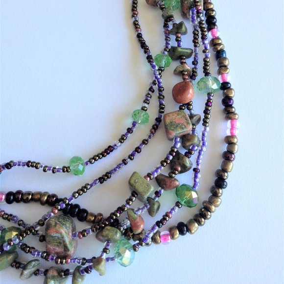 18" Czech Glass Bead PINK, PURPLE, GREEN … - Picture 3 of 3